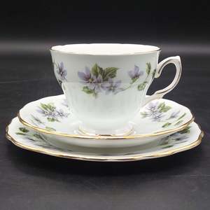 China Brands C: Colclough - Violets on Light Blue - Trio, Handle B
