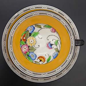 Crown Staffordshire - Colourful Flowers, Orange Band - Duo