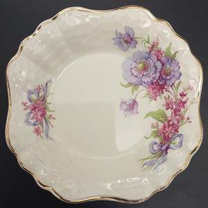 China Brands I J: J & G Meakin - Purple and Pink Flowers, Purple Bow - Square Dish