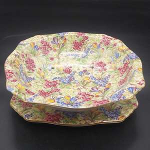 China Brand Grimwades And Royal Winton England: Royal Winton - Crocus Chintz - Strainer Serving Bowl and Underplate