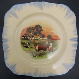 China Brand Hollinshead Kirkham England: Hollinshead & Kirkham - Cows and Farmhouse - Salad Plate