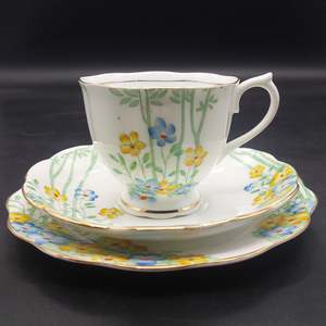 China Brand Royal Albert England: Royal Albert - Dell, Blue and Orange - Trio