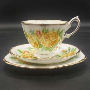 China Brand Royal Albert England: Royal Albert - Tea Rose - Trio, Malvern Cup, Square Side Plate