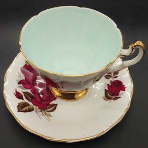 China Brands A: Adderley - Red Roses with Pastel Rim, Blue - Duo