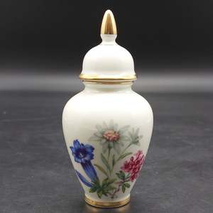Alka - Blue, White and Pink Flowers - Small Lidded Vase