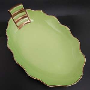 China Brands C: Carlton Ware - Green with Gold Bands - Oval Dish 1608/3