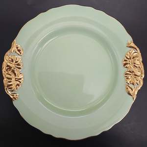 China Brand Grimwades And Royal Winton England: Royal Winton - Green with Gold Flowers - Cake Plate