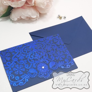 Blue Wedding Invitation Laser Cover Pocket CW083B