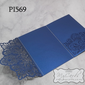 Navy Blue Metallic Pocket for Inserts Wedding Invitation Laser Cover PI569 125mm x 182mm