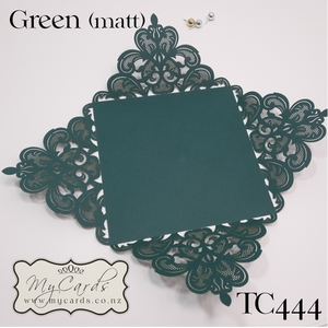 Green Wedding Invitation Laser Cover 4 Flap 150mm Square