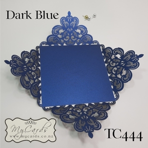 Dark Blue Wedding Invitation Cover Laser 4 Flap 150mm Square