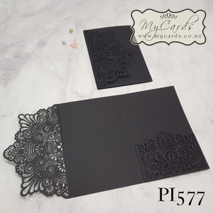 Black Metallic Pocket for Inserts Wedding Invitation Laser Cover PI577 125mm x 178mm