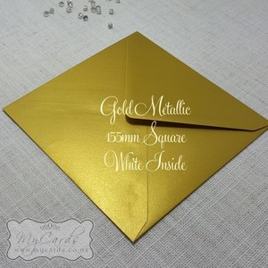 155mm Square Envelopes - MyCards Wedding Invitations: 155mm Square Gold Diamond Envelope – White Inside