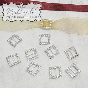 Products: Ribbon Buckle Slider Silver Diamante 15mm x 15mm Square