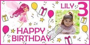 Products: Personalised Fairy Birthday Banner 600mm x 1200mm Design B43