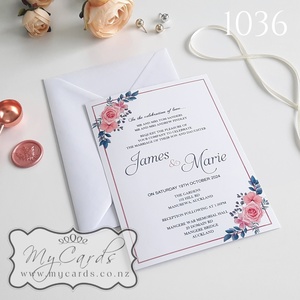 140mm Square Envelopes - MyCards Wedding Invitations: Blush Pink and Dusky Blue Flowers Wedding Invitations Design 1036