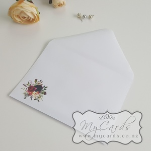 5x7 Envelopes i8 A7 (5x7) - MyCards Wedding Invitations: Burgundy Flowers 5×7 White Diamond Flap Envelope