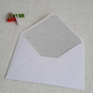 5x7 Liner: Glitter Envelope Liner White with Silver 5×7