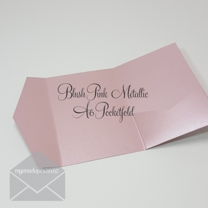Blush Pink Metallic A6 Pocketfolds Wedding Invitation END OF LINE