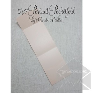 Light Coral Metallic Pocketfold Wedding Invitation – Vertical 5×7