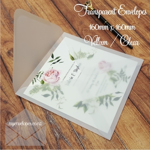 Transparent 160mm Square Envelopes Diamond Flap Vellum END OF LINE