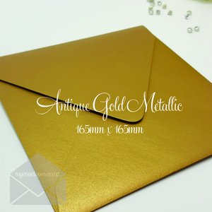 165mm Square: Antique Gold Metallic Envelopes 165mm Square Diamond Flap
