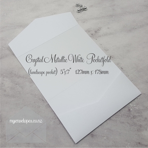 Blue: White Metallic Pocketfold Wedding Invitation 5×7 Landscape