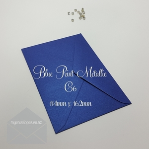 Blue: Blue Print Metallic Envelopes C6 Diamond Flap
