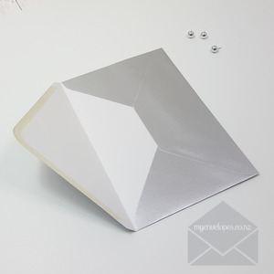 C5: Silver Pearlescent A5 Envelopes Diamond Flap – White Inside 100gsm
