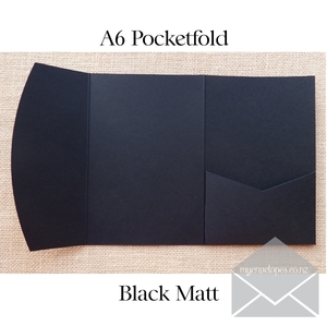 Black: Black Matt A6 Pocketfolds Wedding Invitation