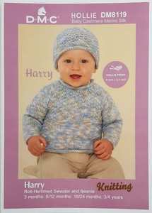 DMC Knitting 'Harry" Rolled Hem Sweater and Beanie 8ply