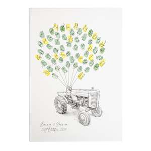 Fingerprint Guestbooks: Vintage Tractor Fingerprint Wedding Guestbook