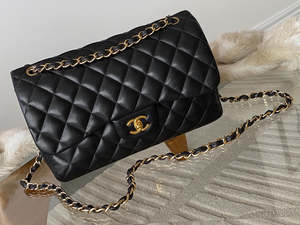 Chanel Black Lambskin Jumbo Classic Double Flap GHW