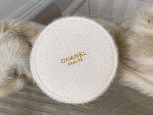 Accessories: Chanel Cream Tweed Holiday Season 2024 Round Pouch | New in Box