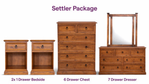 Settler Bedroom Set: 2 x 1 Drw Bedsides, 1 x 6 Drw Chest and 1 x 7 Drw Dresser �&hellip;