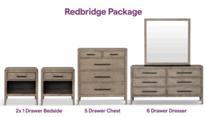 Redbridge Bedroom Set: 2 x 1 Drw Bedsides, 1 x Dresser and 1 x 5 Drw Chest – M&hellip;