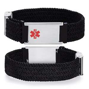 Girls Medical Id Bracelets: Cameron Black Loop Stretch Medical ID