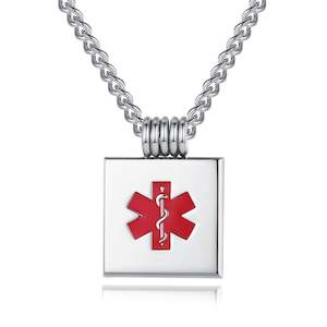 Mens Necklaces: Box Medical ID Necklace STAINLESS