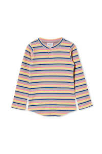 Rainbow: Milky | Sorbet Stripe Waffle Long Sleeve Tee | Sizes 8-12