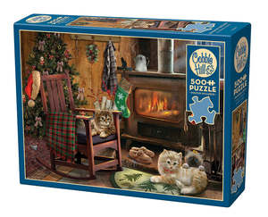 Games Puzzles: Cobble Hill |  Christmas Kittens By The Stove | 500 Pieces