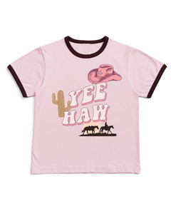 Girls Tees Tanks Tops: MLW By Design - Yeehaw Pink Ringer Tee