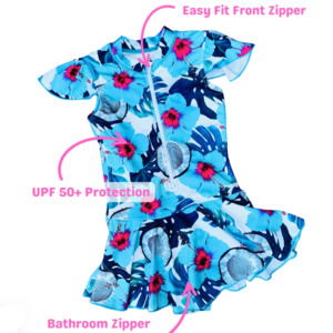 ZipMAE Swimwear - Girls Cap Sleeve Swim Suit | Coconut Cove