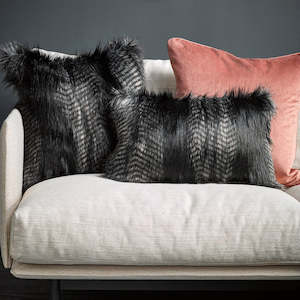 Heirloom Cushions: Luxury Imitation Fur Cushion Black Coyote