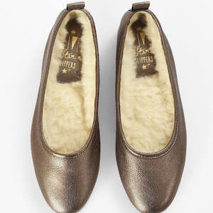 Slippers: Leather Ballet Slippers - Bronze