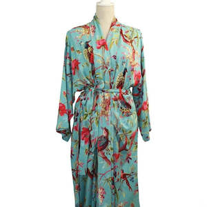 Bamboo And Silk Sleepwear: Paradise Sky Blue Kimono Robe