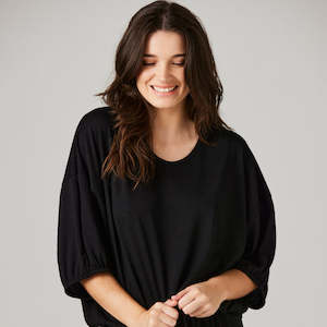 Bamboo And Silk Sleepwear: Demi Top Black - Merino Loungewear