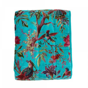 Bird of Paradise Velvet Throw - Sky Blue