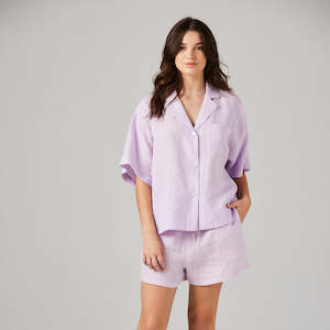 Bamboo And Silk Sleepwear: Zena Linen Pyjama Shorts - Lilac