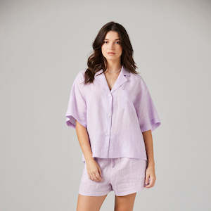 Cleo Linen Pyjama Shirt - Lilac