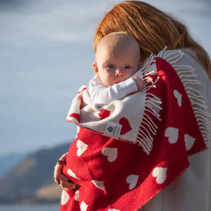 Baby Merino Blanket - Red & White Hearts